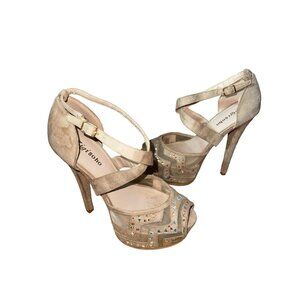 Zigi Soho Jaslene 9 Beige Studded High Heel Platform Peep Toe Shoes Sexy Y2K